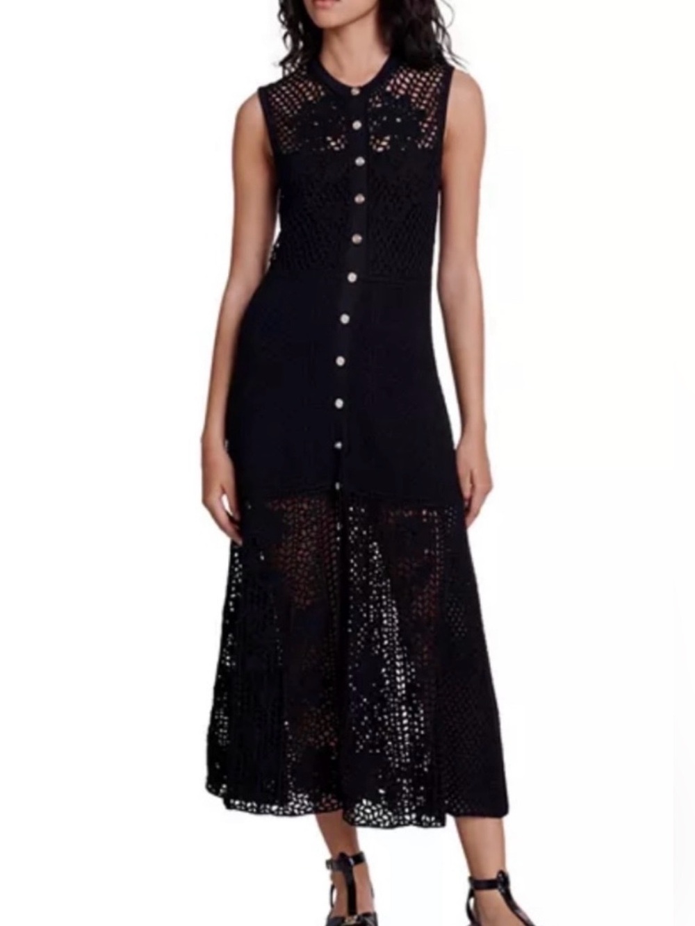 Maje crochet  Crochet Button-Front Midi Skirt